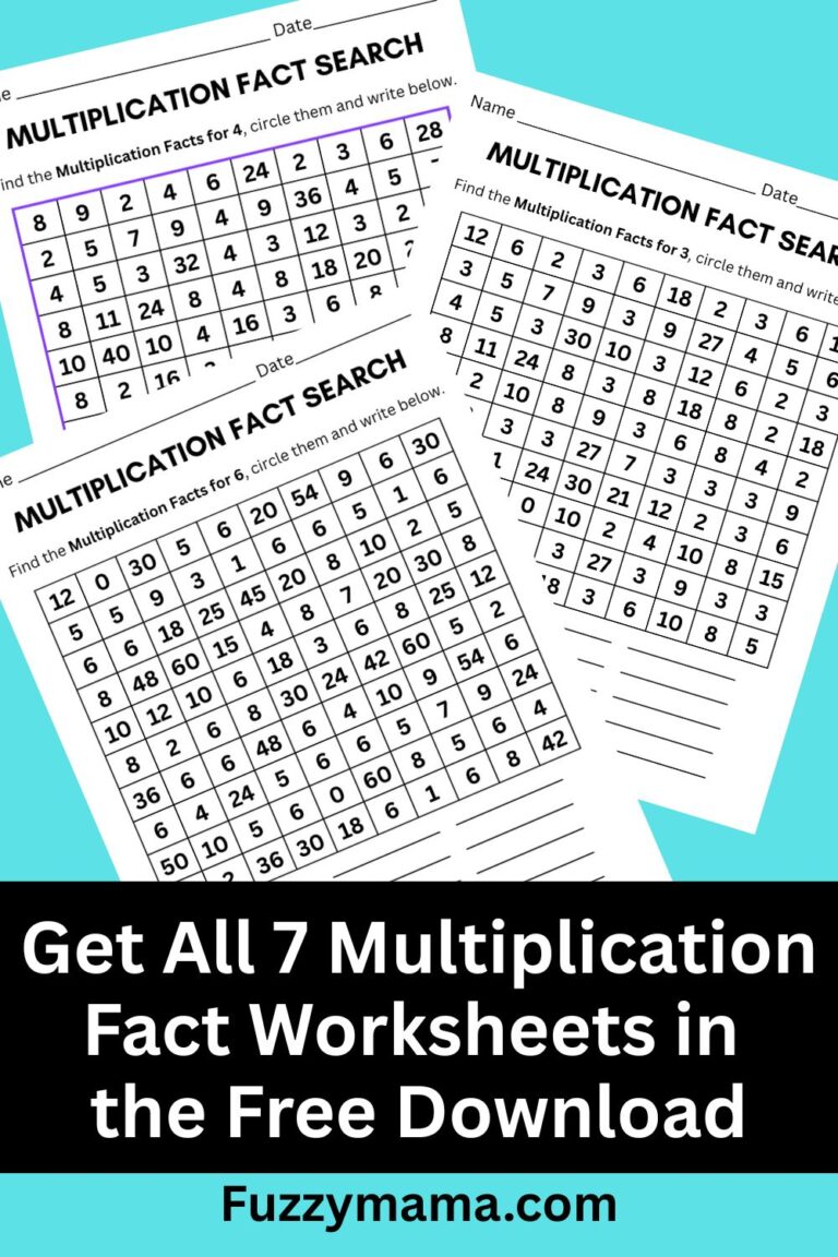 Free Math Facts Search Worksheets - Fuzzymama